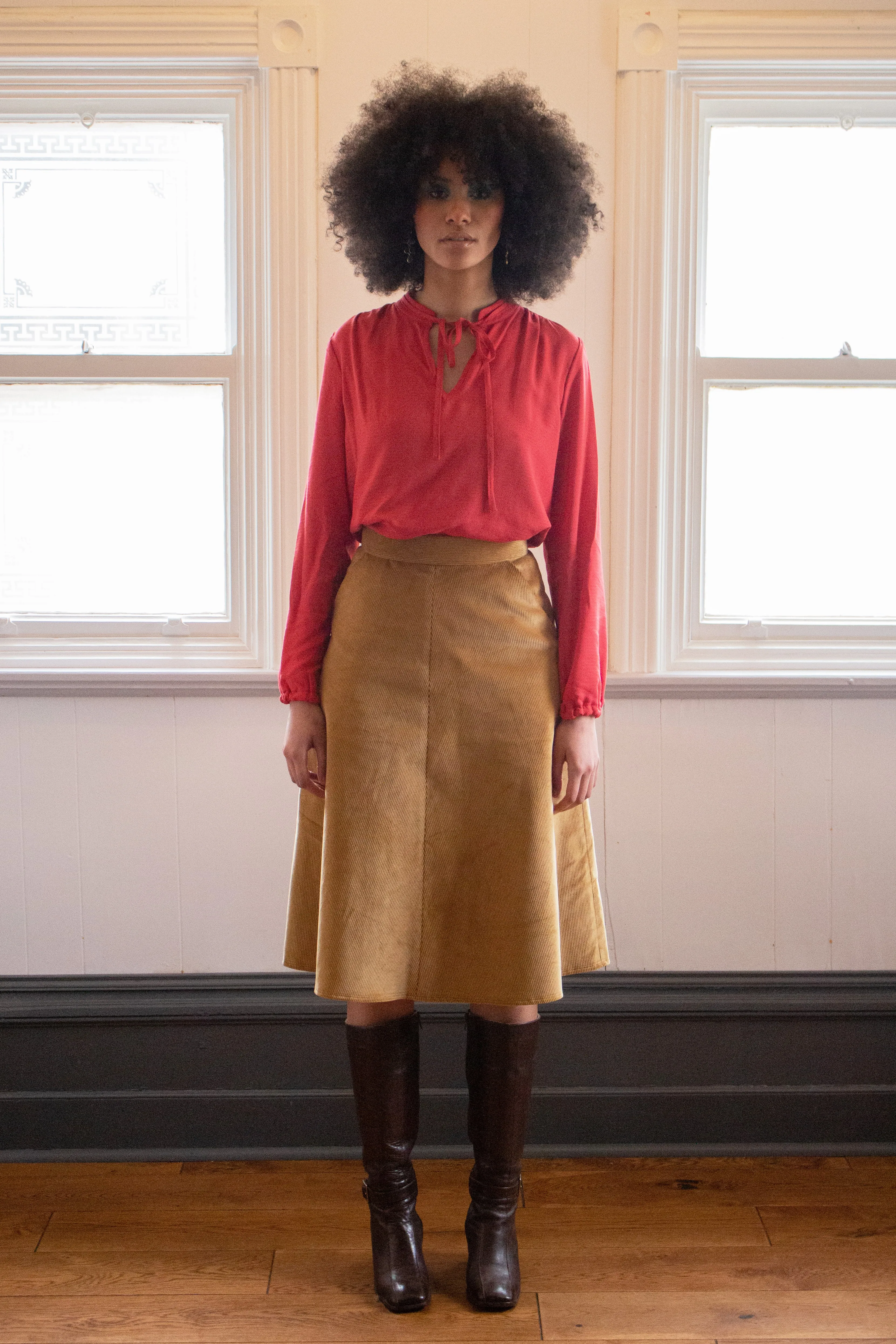 1970s A-line Corduroy Skirt - Tan