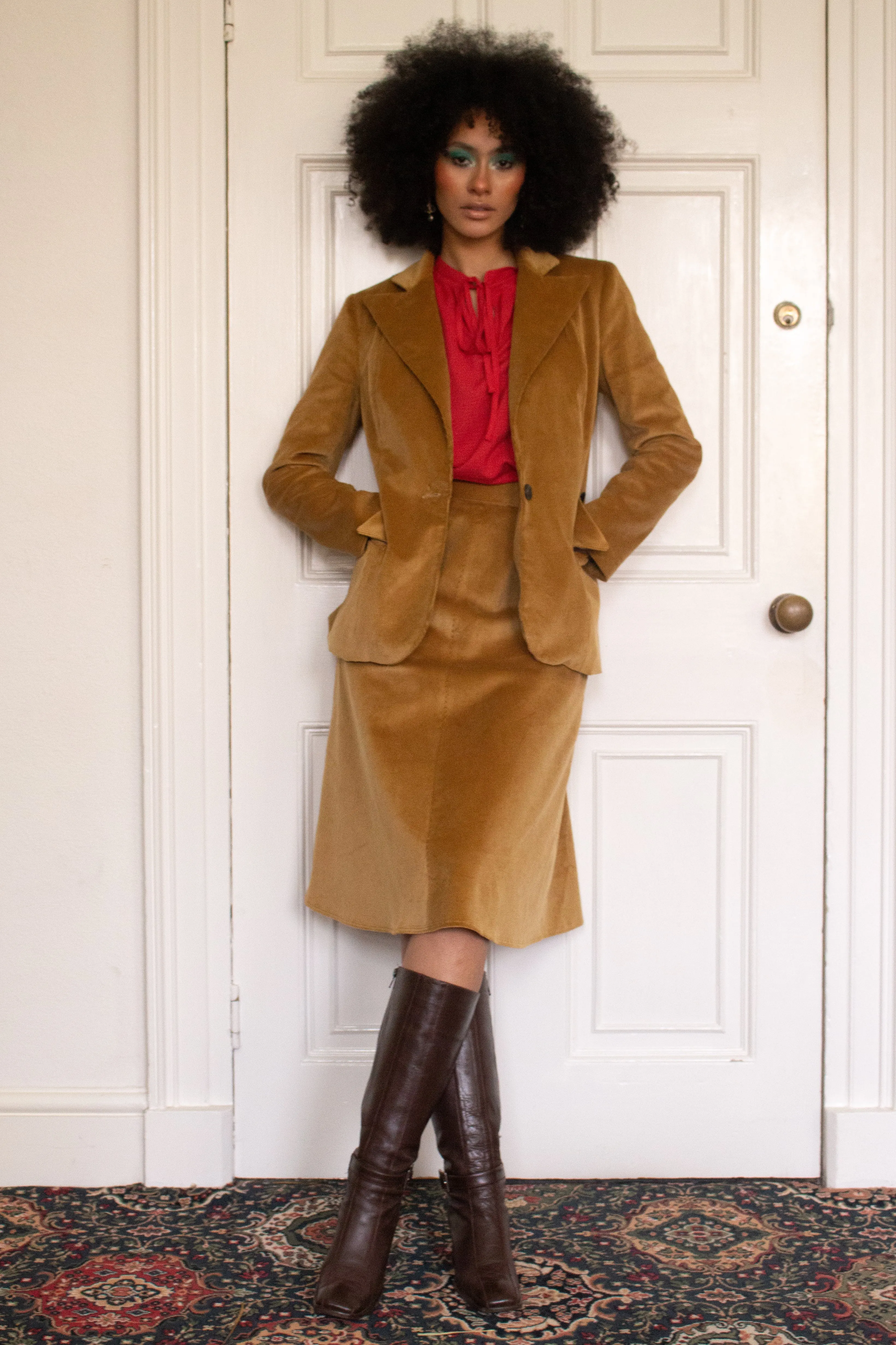 1970s A-line Corduroy Skirt - Tan