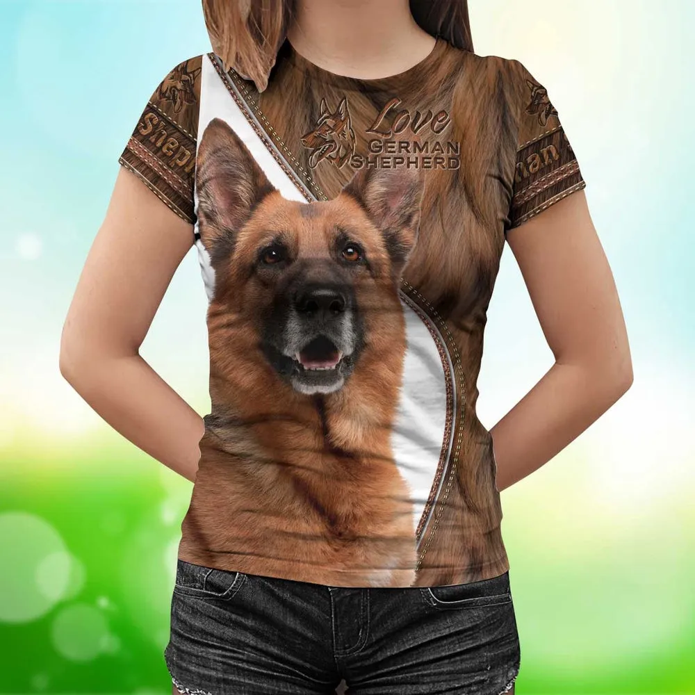 3D Dog T Shirts, Love German Shepherd All Over Print T-Shirt, Gift For Pet Loves