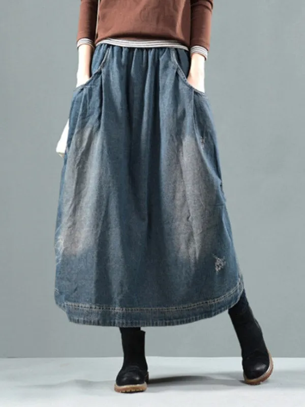 A-Line Loose Elasticity Pockets Skirts Bottoms