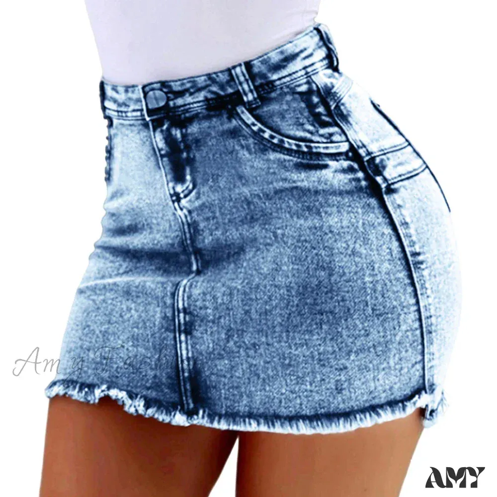 A-Line Sexy Vintage Denim Elegant Slim Bodycon Mini Skirt