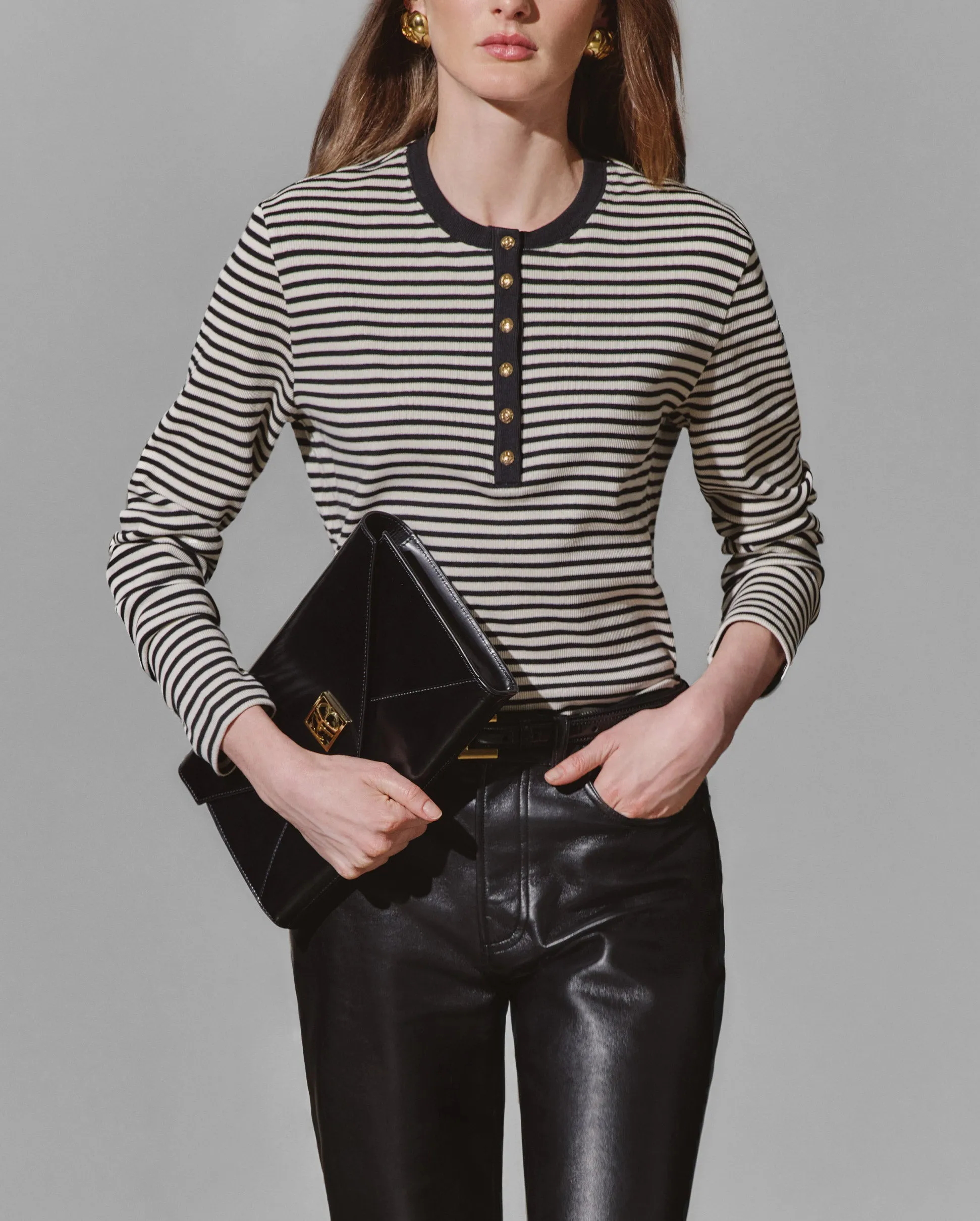 ALESSIA LONG SLEEVE TEE / CREAM AND BLACK STRIPE