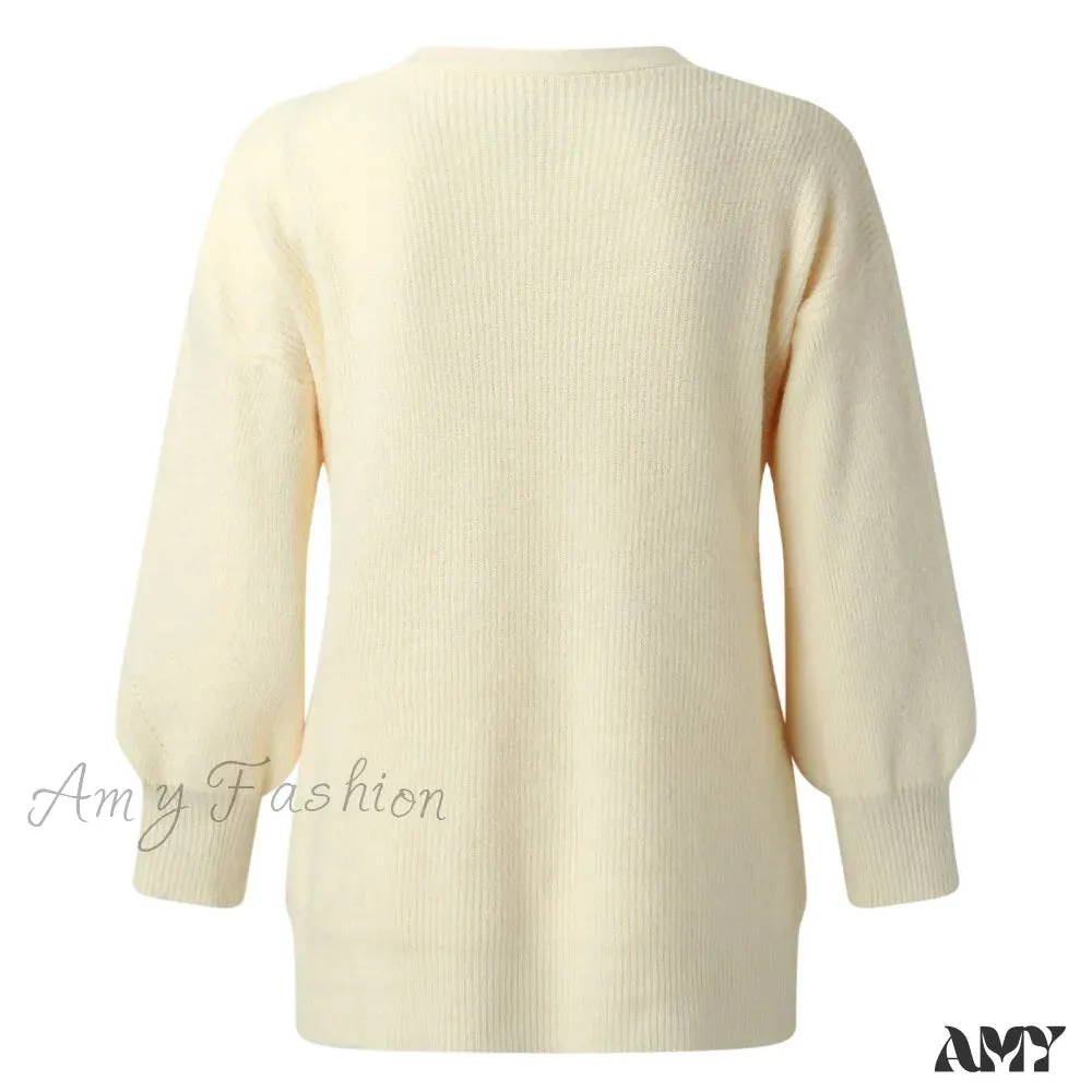 Amy Fashion - Solid Casual Cardigan Womens Cotton Sweaters