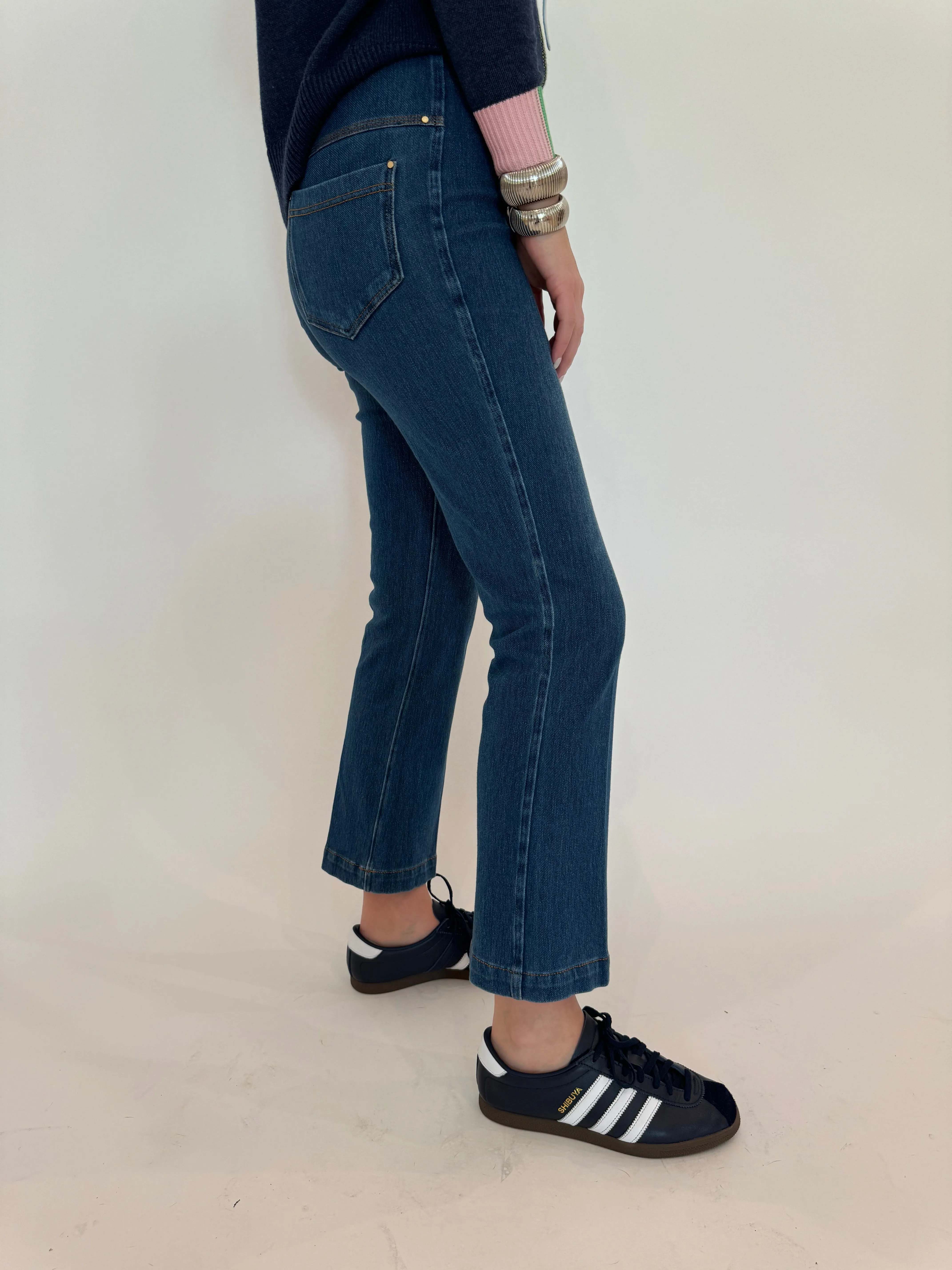 Ankle Denim Baby Bootcut Pants - Midwash