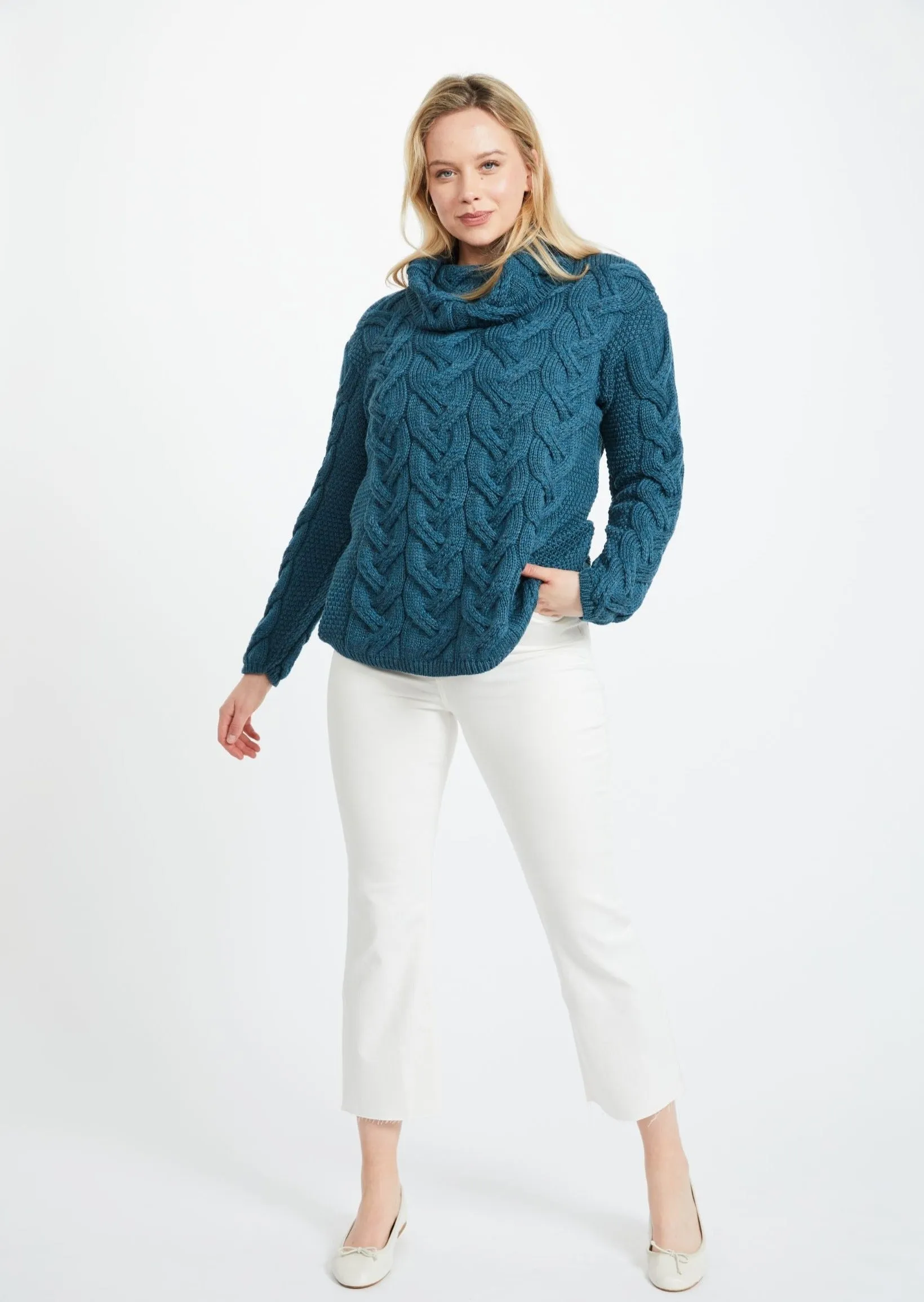 Aran Cowl Neck Chunky Sweater | Irish Sea