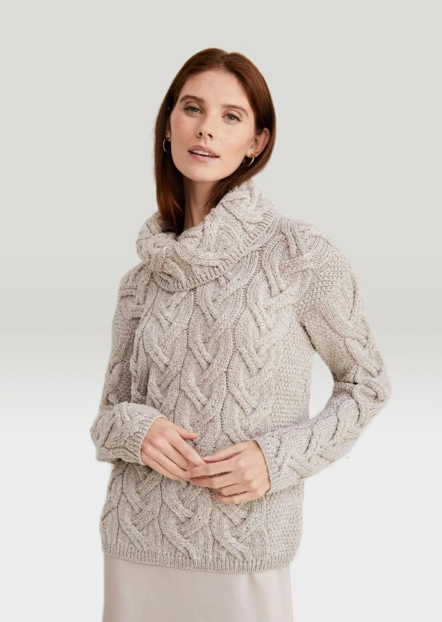 Aran Cowl Neck Chunky Sweater | Oatmeal