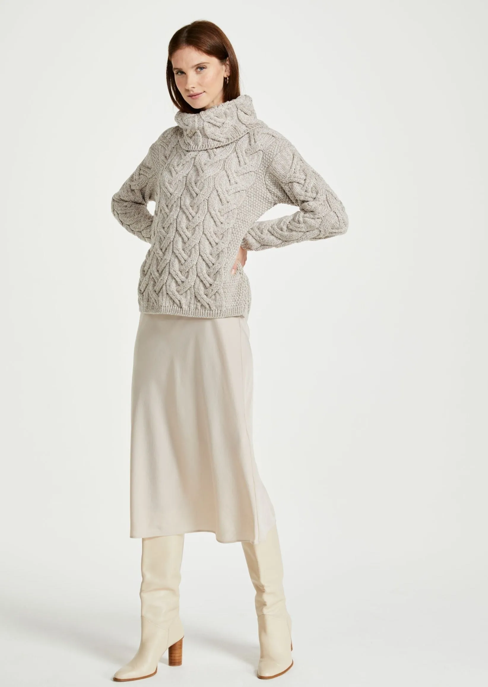 Aran Cowl Neck Chunky Sweater | Oatmeal