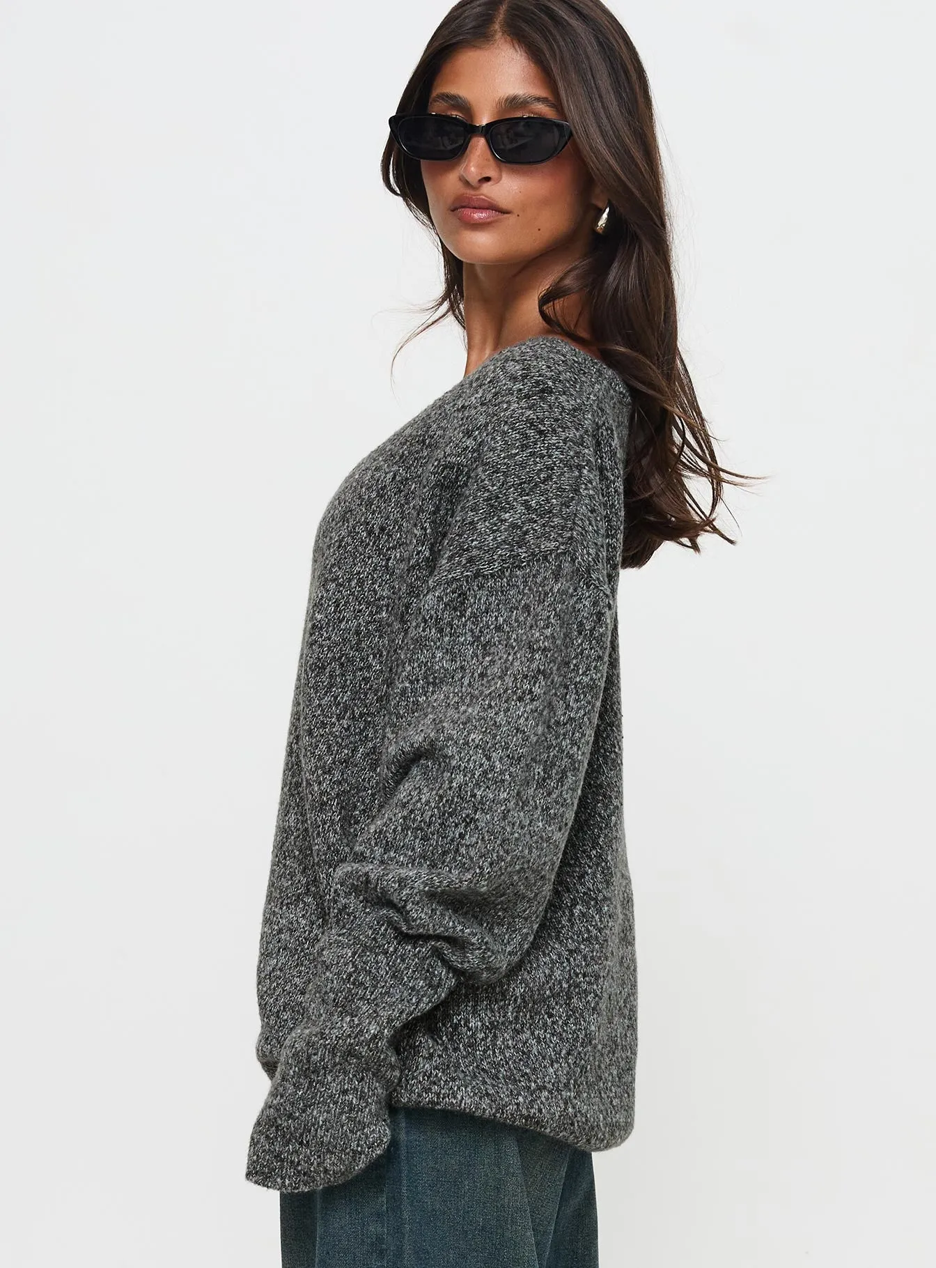 Beyond My Gaze V Neck Knit Sweater Grey