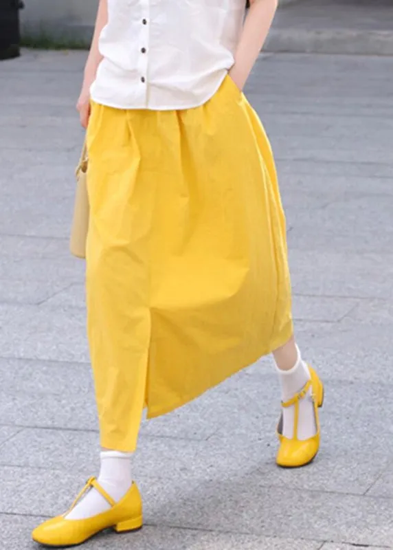 Brief Yellow Pockets Side Open A Line Skirts Summer LY9887