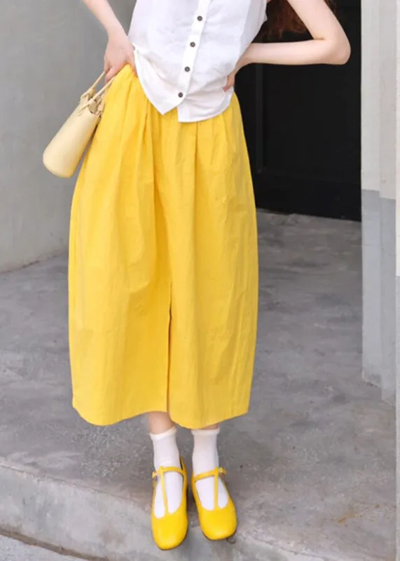 Brief Yellow Pockets Side Open A Line Skirts Summer LY9887