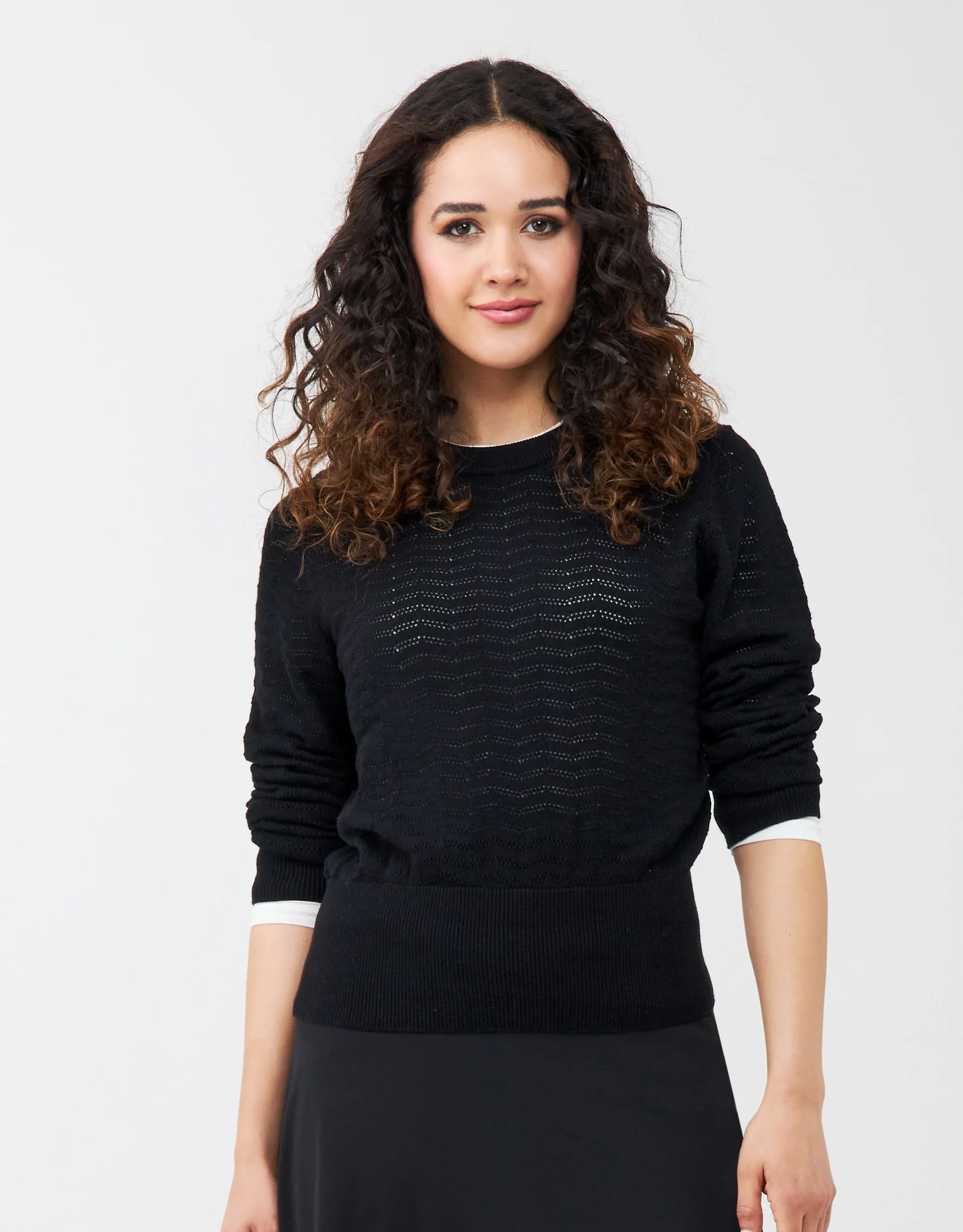 Chevron Pattern Knit Crewneck Sweater Black