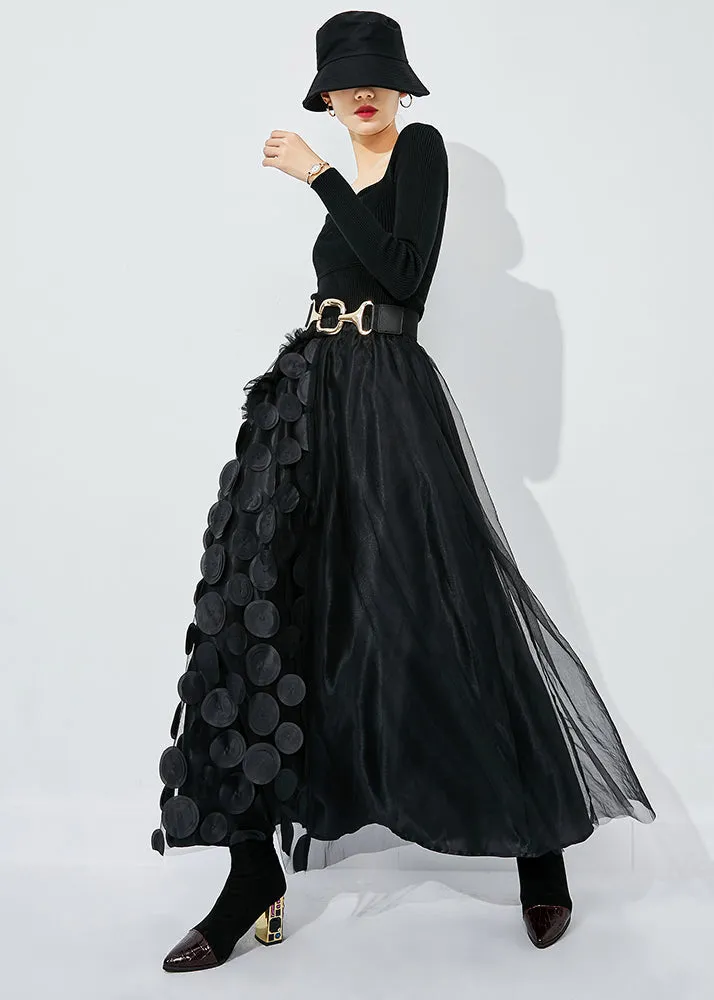 Chic Rose-Black Dot Ruffled Patchwork Dot Tulle A Line Skirts Summer LY0876