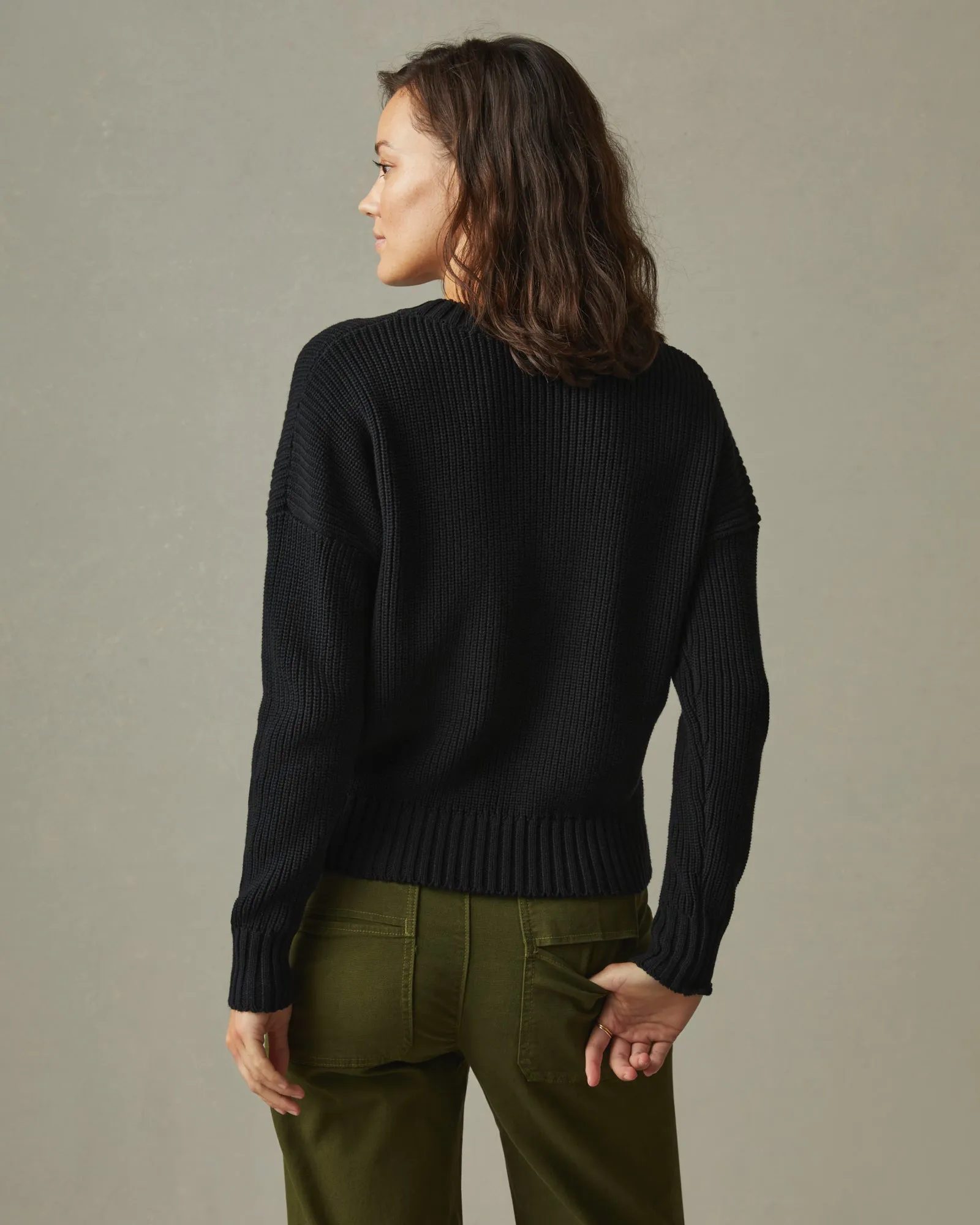 Chunky Cotton Crew Sweater - Black