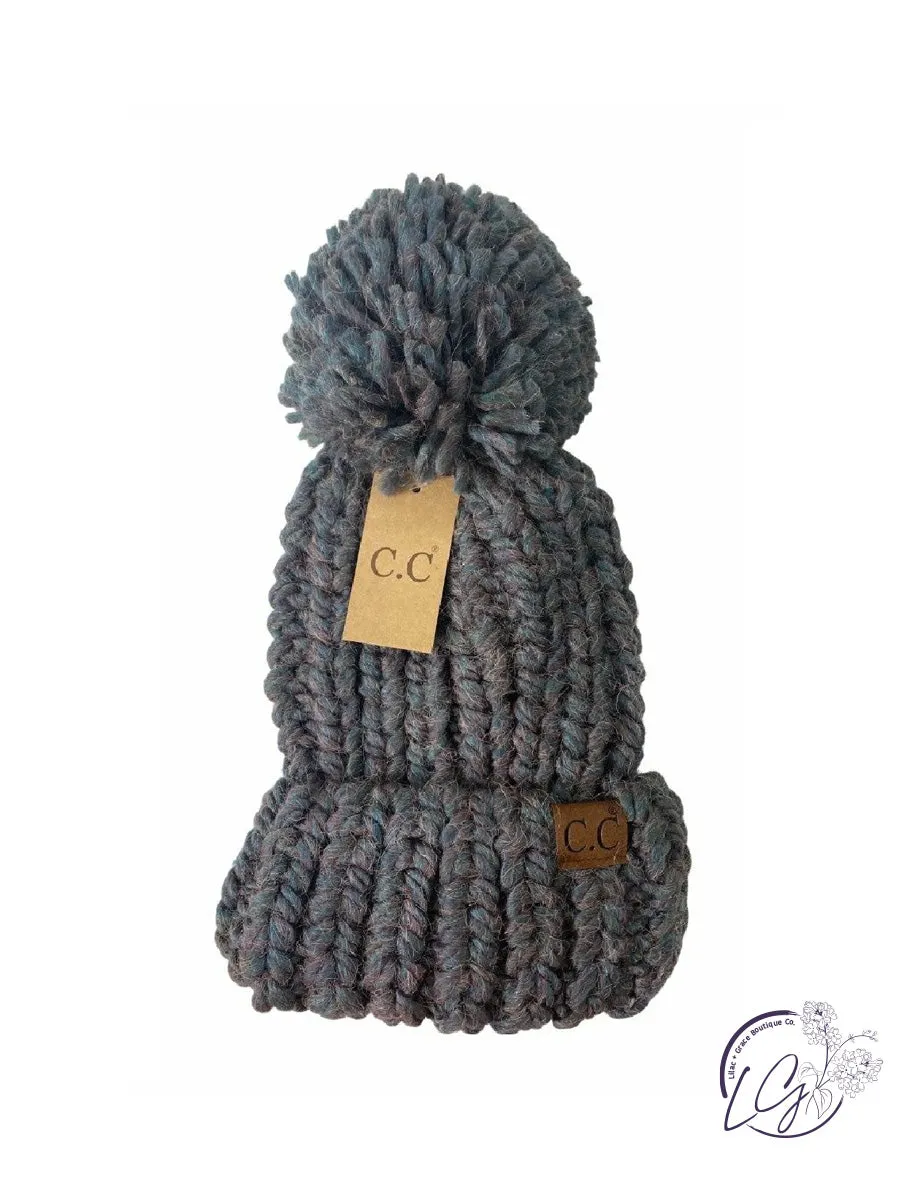 Chunky Knit Yarn Pom CC Beanie