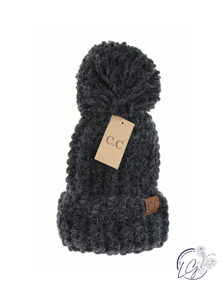 Chunky Knit Yarn Pom CC Beanie