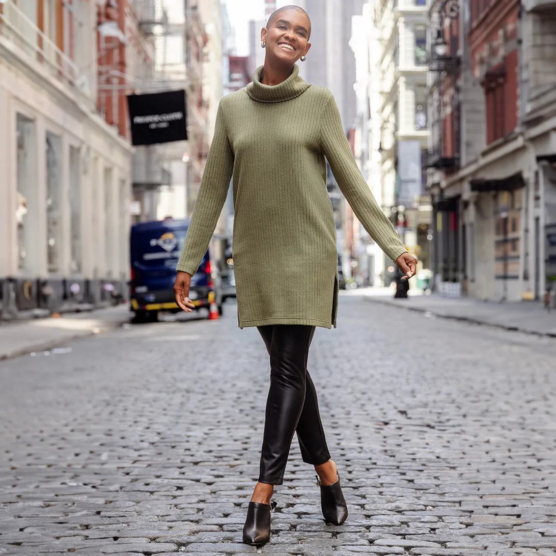 Chunky Ribbed - Cowl Turtleneck Sweater Tunic - Olive - Final Sale!