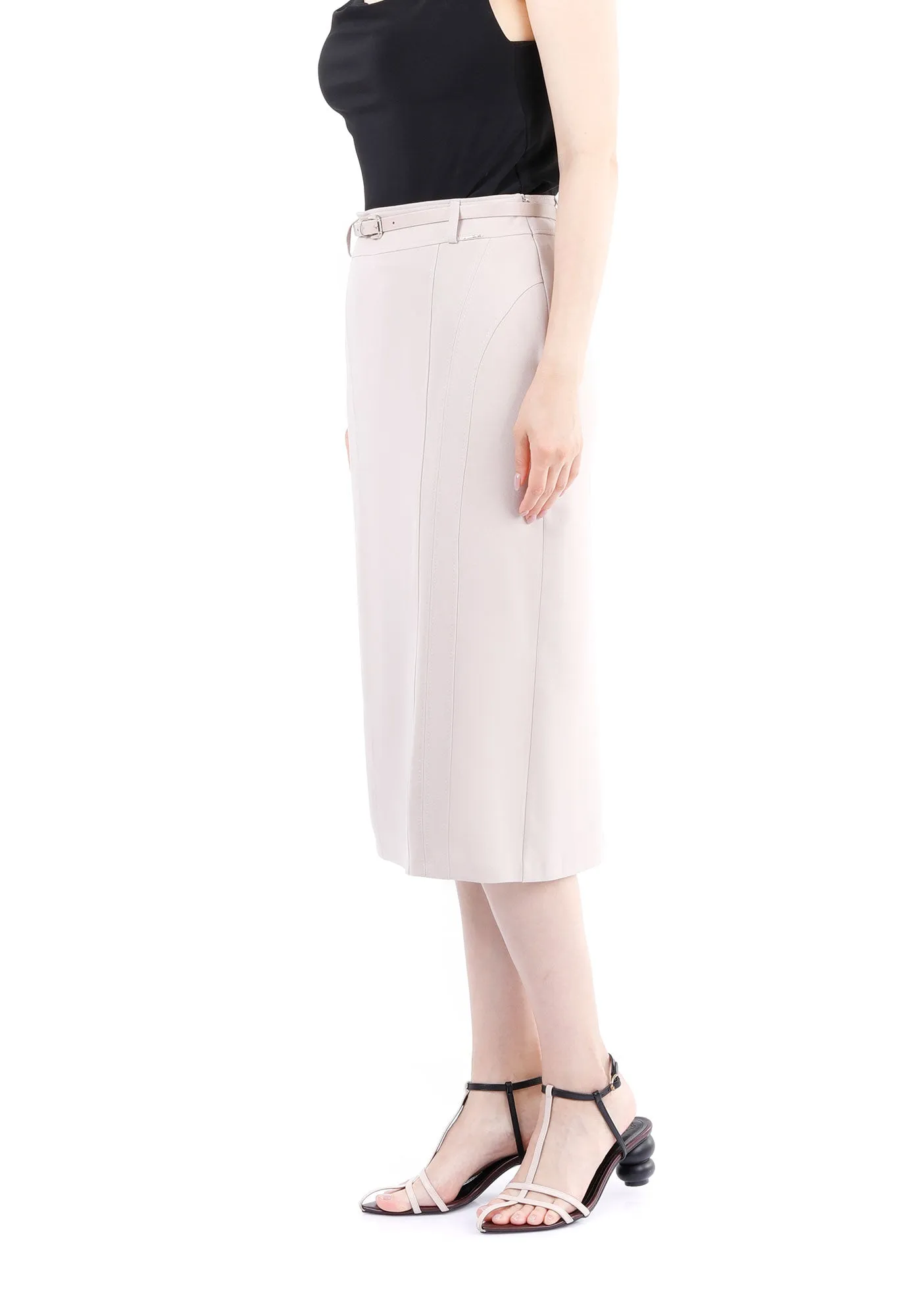 Classic High Waisted Midi Pencil Skirt with Belt