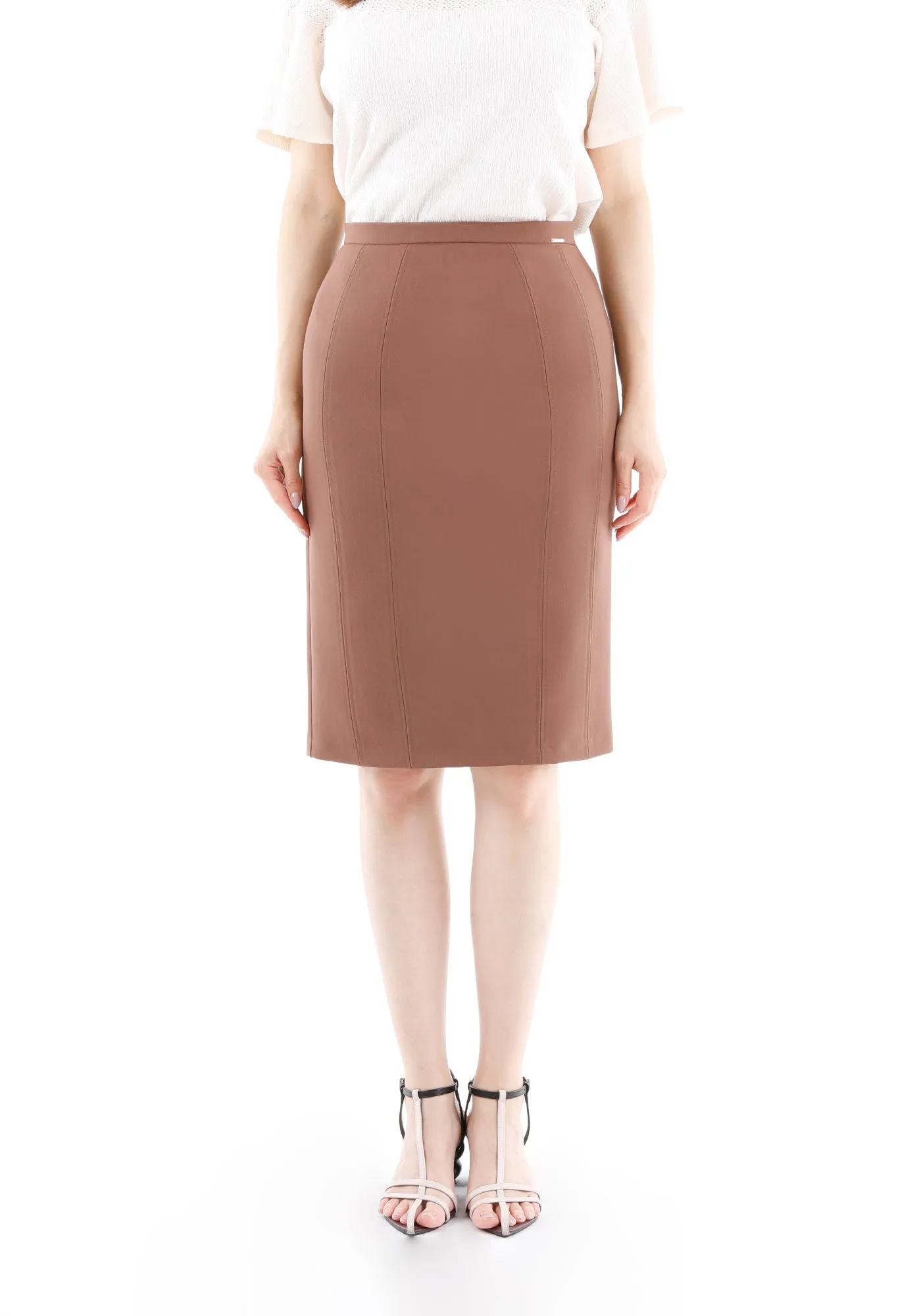 Cupric Double Slit Pencil Knee Length Skirt