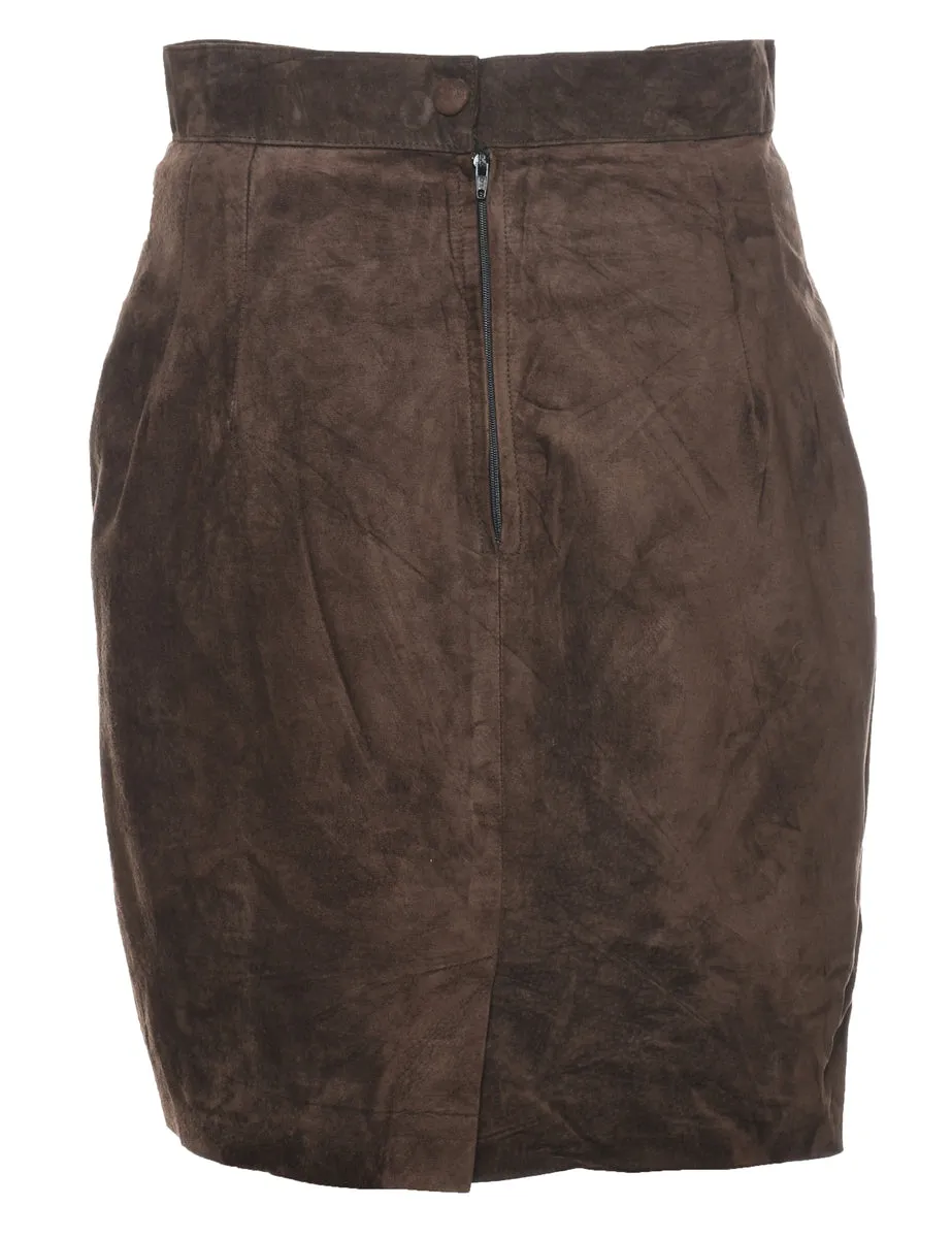 Dark Brown Suede Pencil Skirt - S