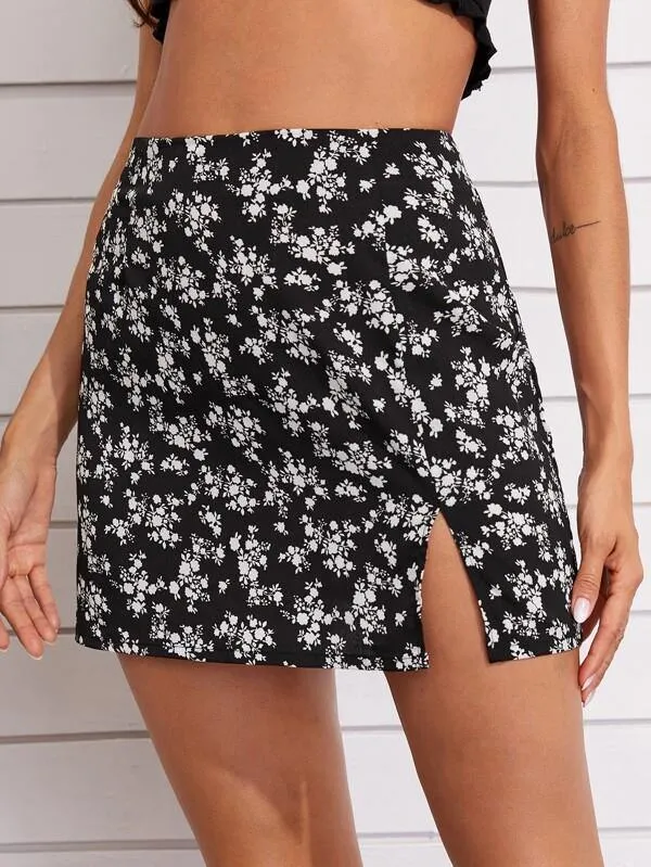 Ditsy Floral Split Skirt