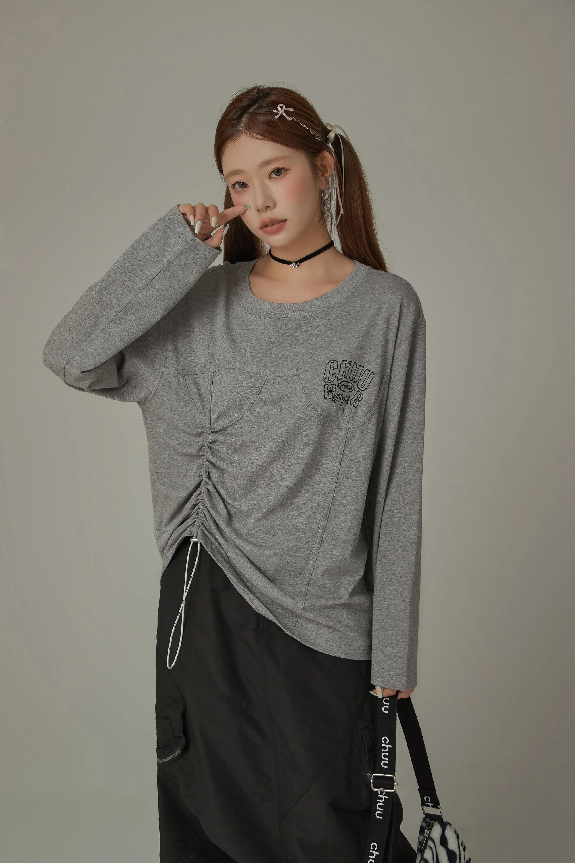 Drawstring Loosefit Long Sleeve T-Shirt