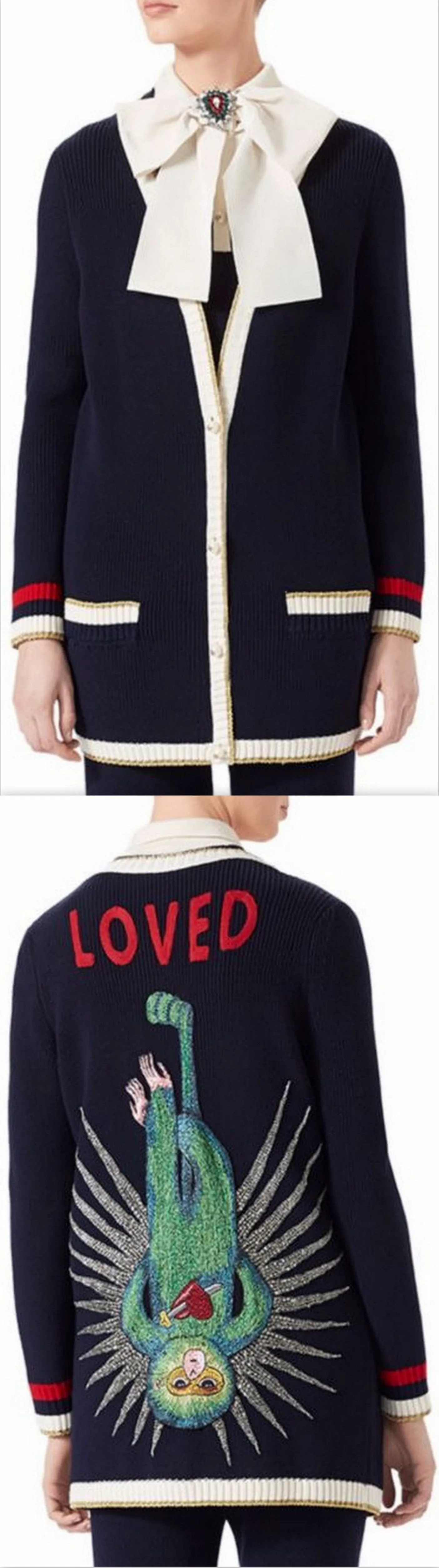 Embroidered Long-Sleeve Knit Cardigan Sweater