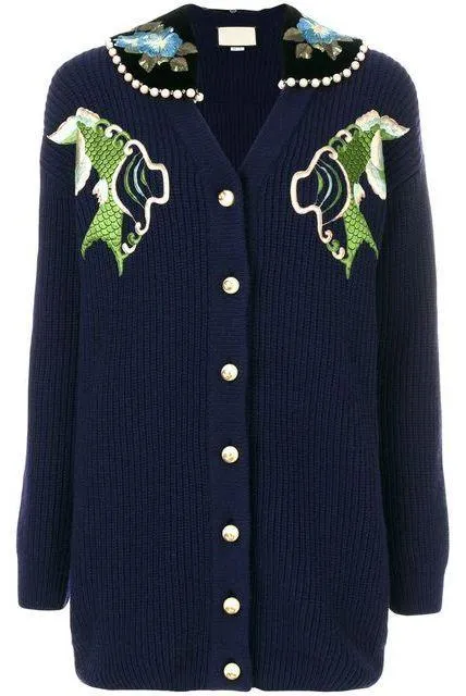 Fishes Embroidery Cardigan