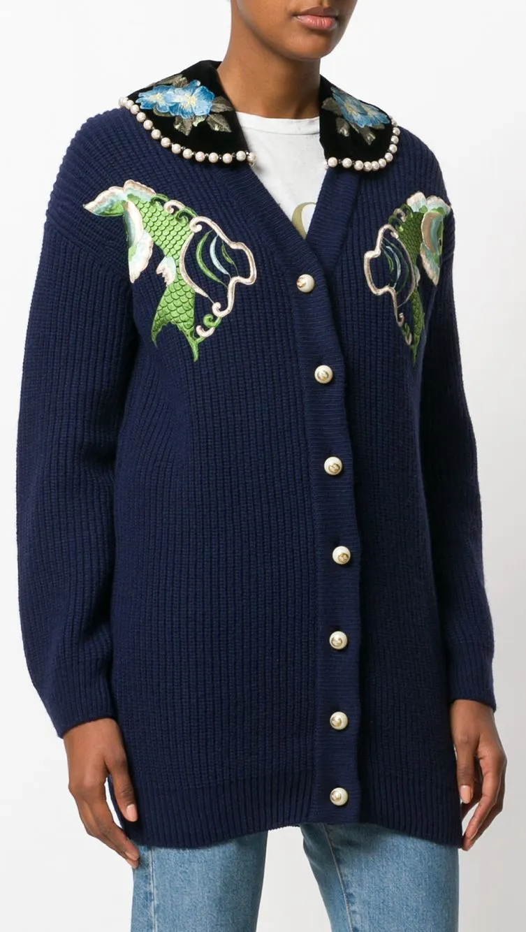 Fishes Embroidery Cardigan