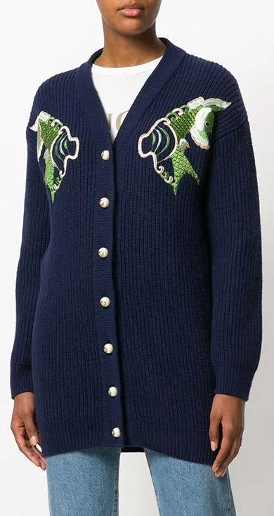 Fishes Embroidery Cardigan