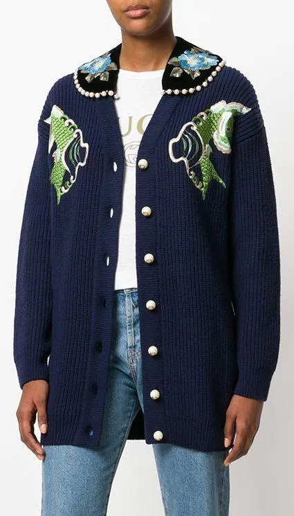 Fishes Embroidery Cardigan