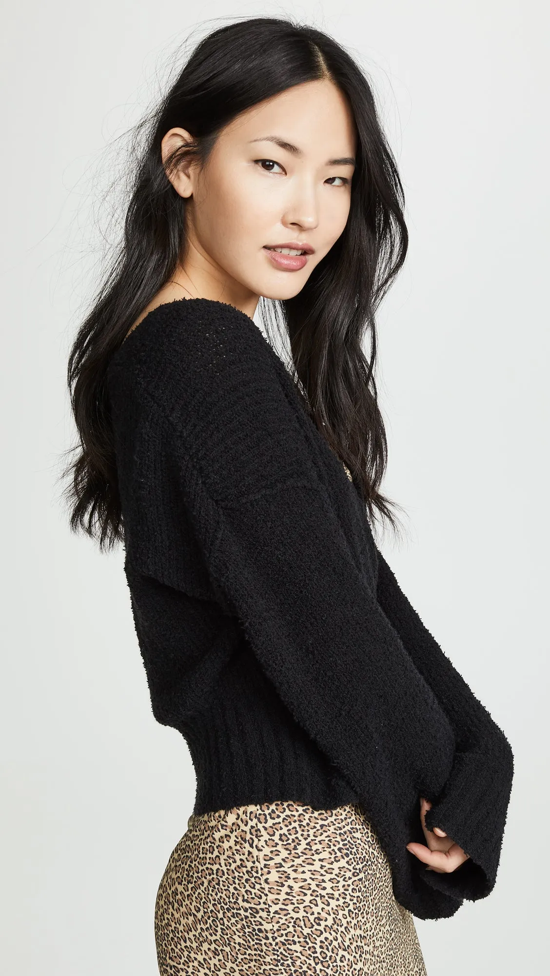 Free People Sensual Wrap Sweater Black