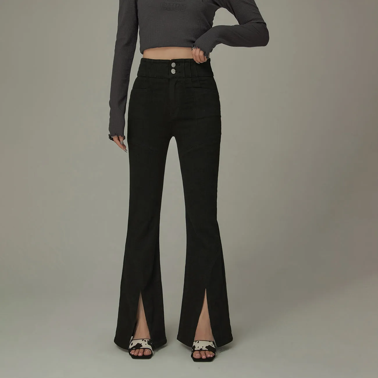 Front Ankle Slit Bootcut Pants