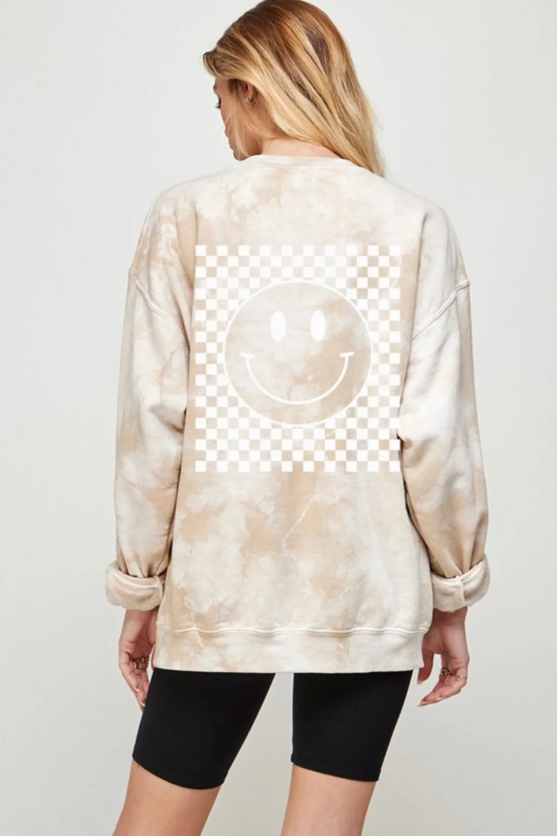 happy checkered tie dye crewneck sweatshirt