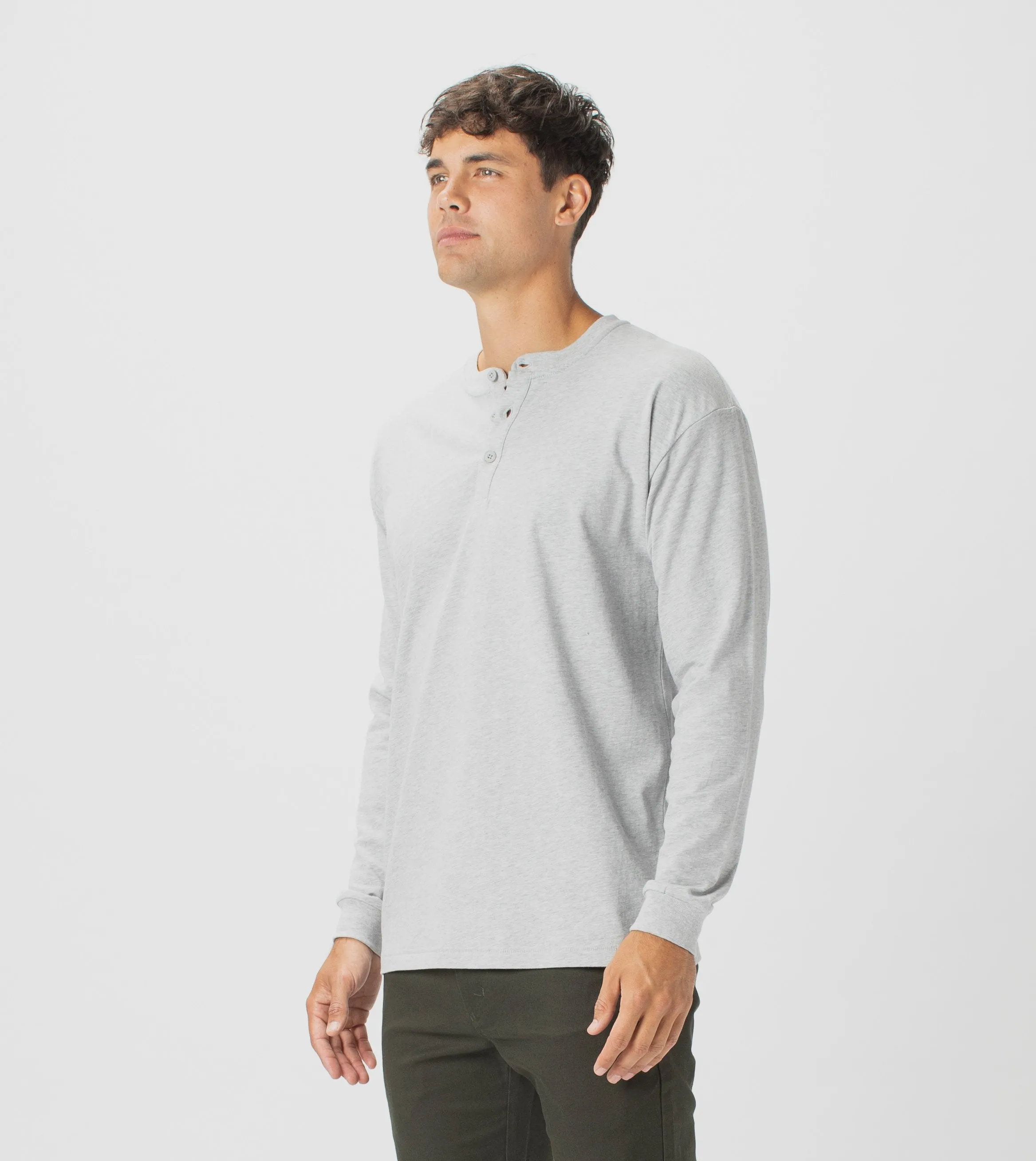 Henley LS Tee Silver Marle