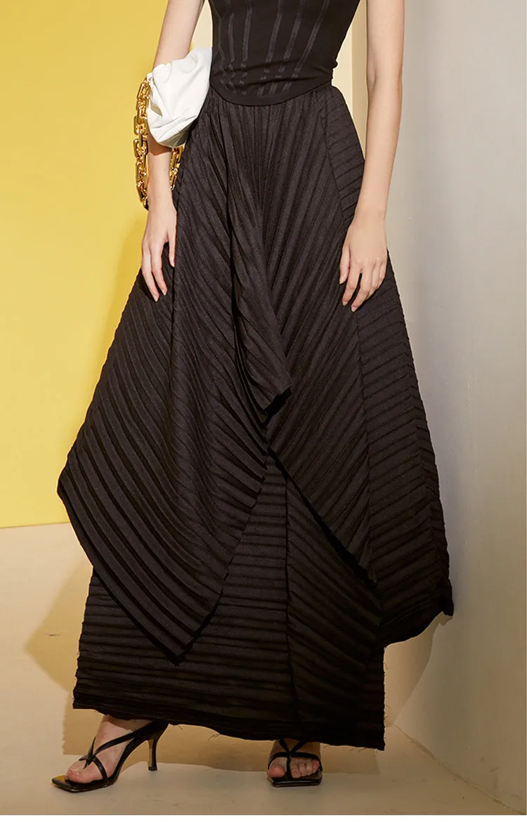 Irregular Ruffles Pleated Long A-Line Skirt