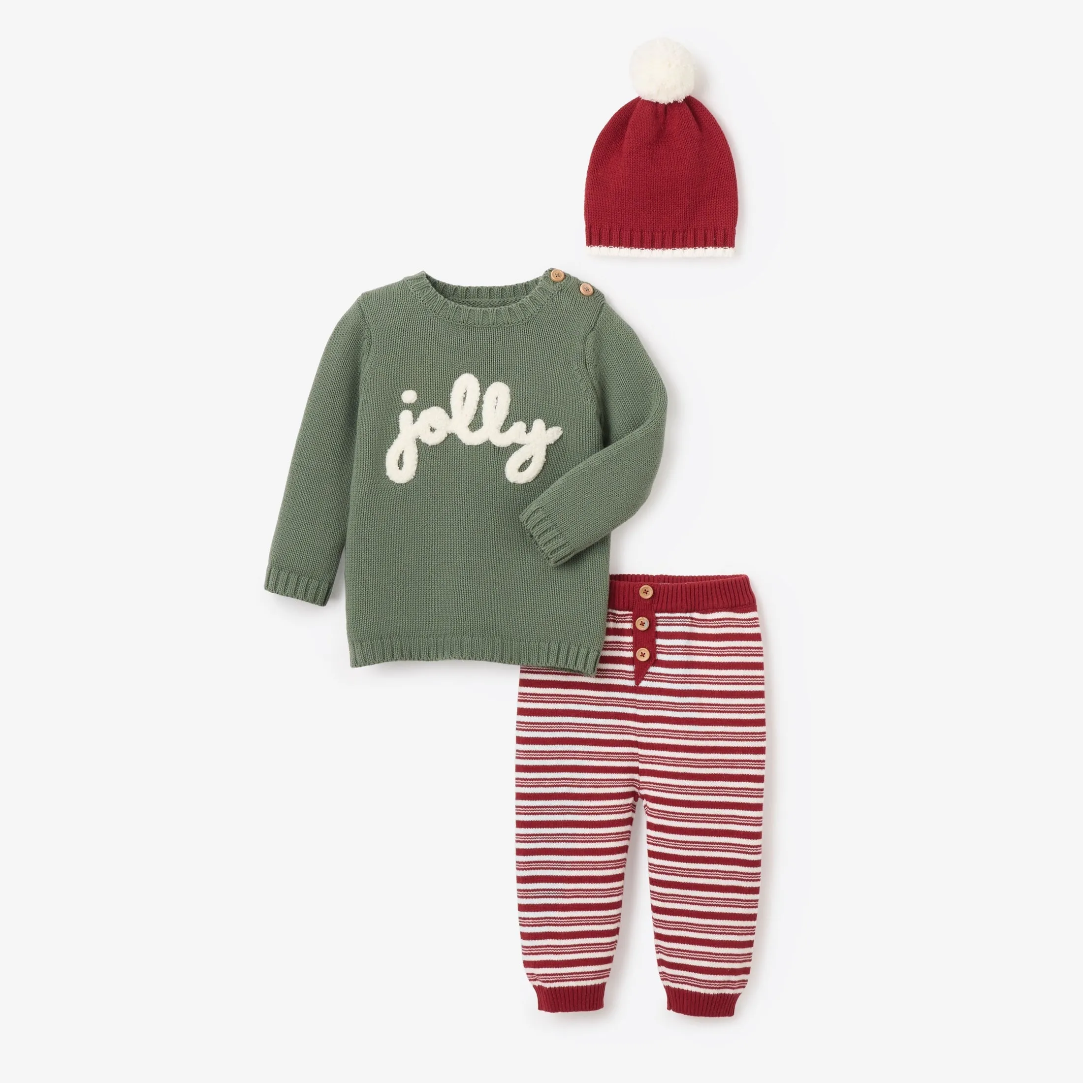 Jolly Sweater, Knit Pant & Hat Set - Select Size