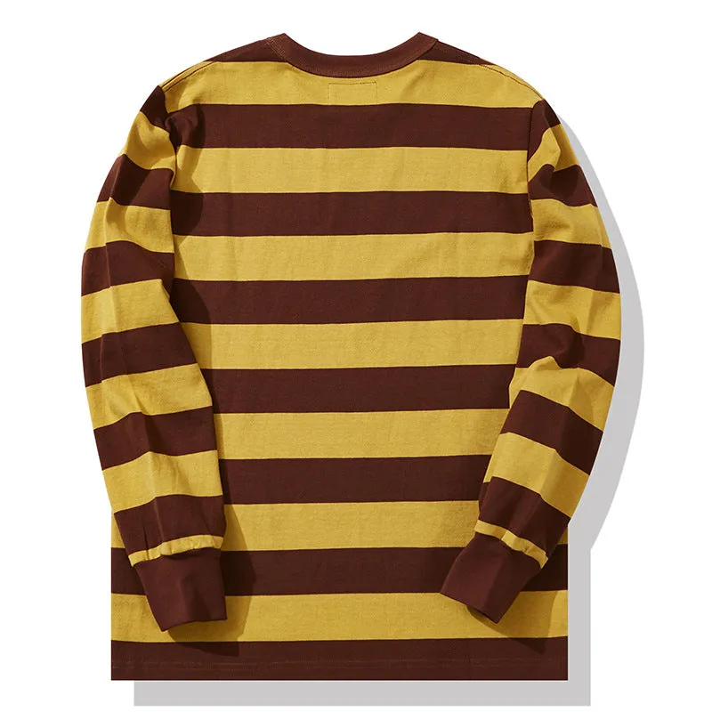 Men's American Retro Prisoner Motorcycle Thick Stripe Long Sleeve T-Shirt