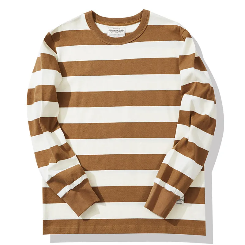 Men's American Retro Prisoner Motorcycle Thick Stripe Long Sleeve T-Shirt