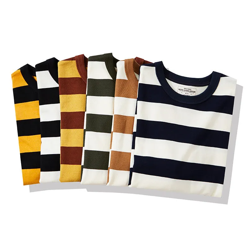 Men's American Retro Prisoner Motorcycle Thick Stripe Long Sleeve T-Shirt