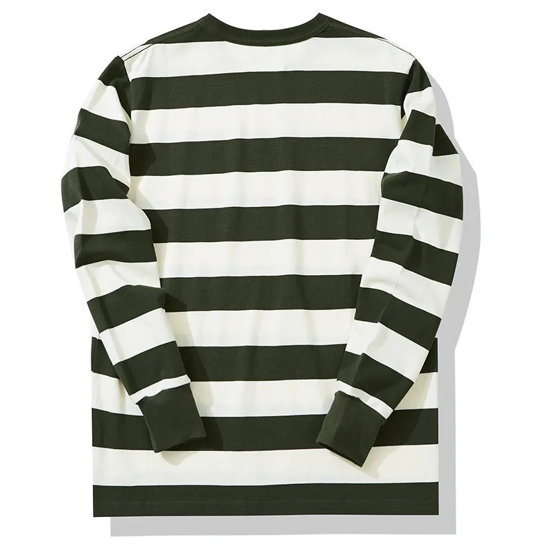 Men's American Retro Prisoner Motorcycle Thick Stripe Long Sleeve T-Shirt