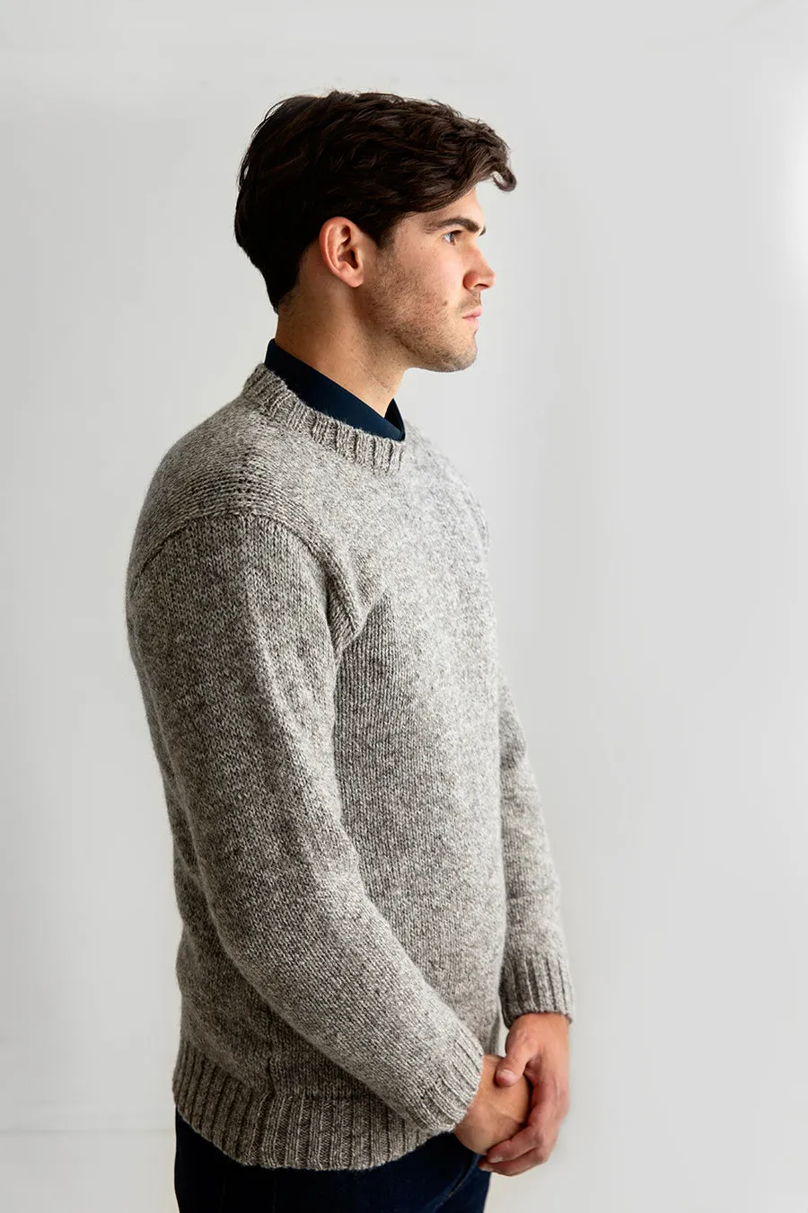 Mens Chunky Crew Neck Jumper - light brown pebble