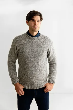 Mens Chunky Crew Neck Jumper - light brown pebble