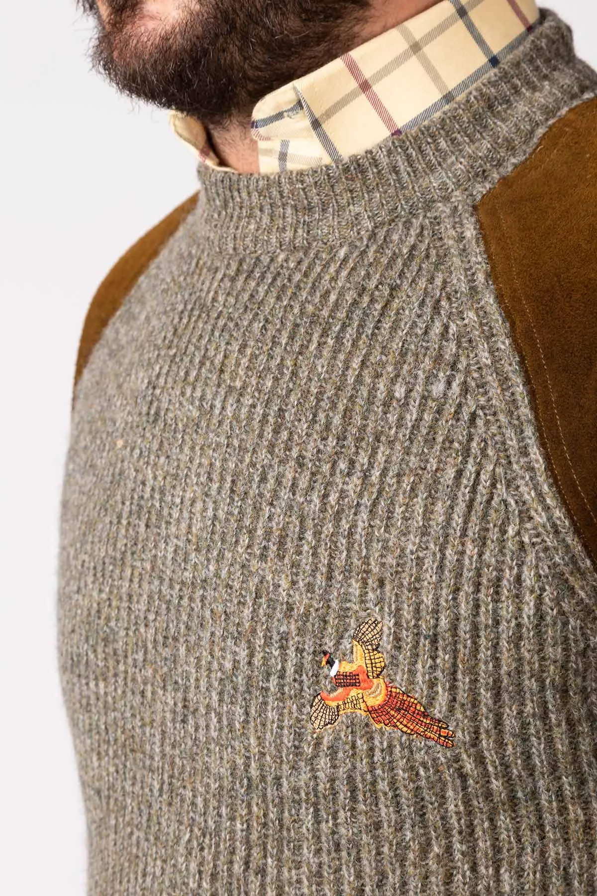 Men's Chunky Crew Neck Shooting Jumper With Elbow Patches