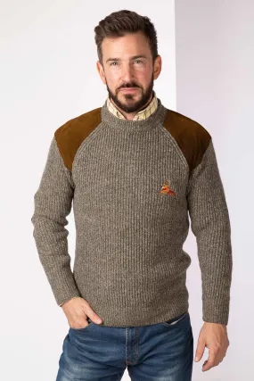 Men's Chunky Crew Neck Shooting Jumper With Elbow Patches