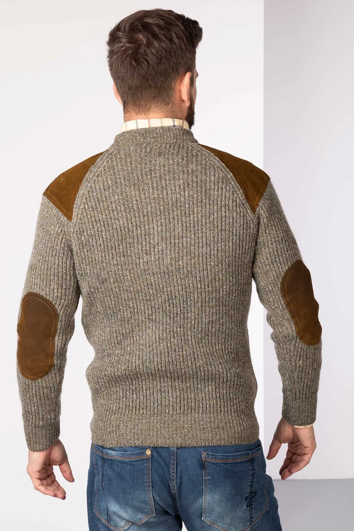 Men's Chunky Crew Neck Shooting Jumper With Elbow Patches