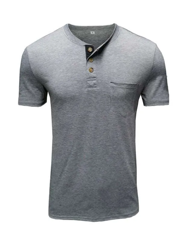 Men's Henley Neck Cotton Leisure T-shirt