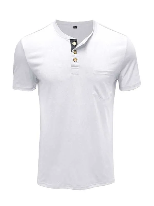 Men's Henley Neck Cotton Leisure T-shirt