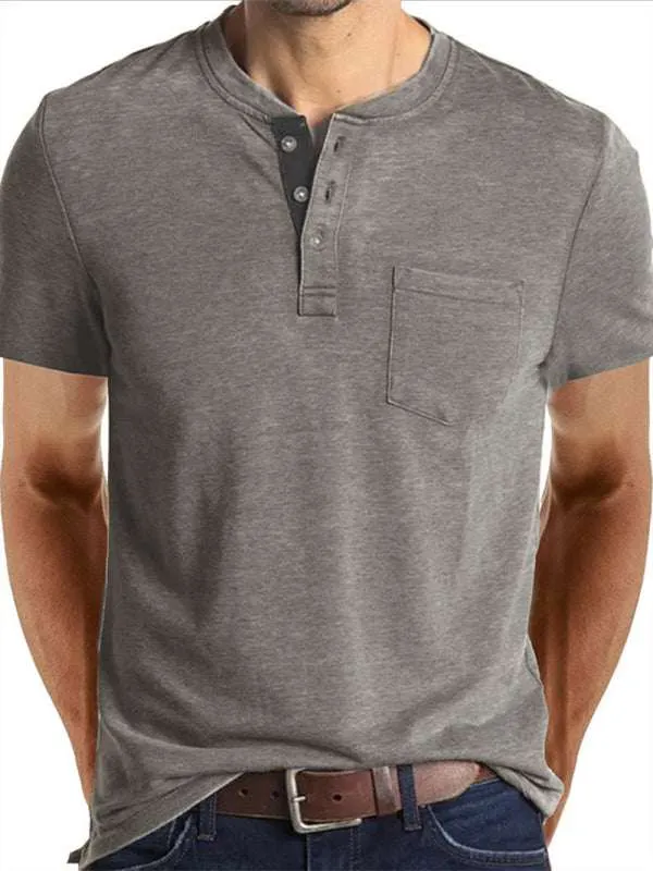 Men's Henley Neck Cotton Leisure T-shirt