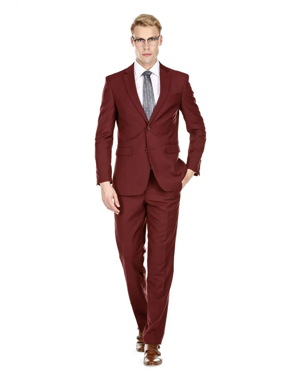 Mens Skinny Slim Suit Burgundy