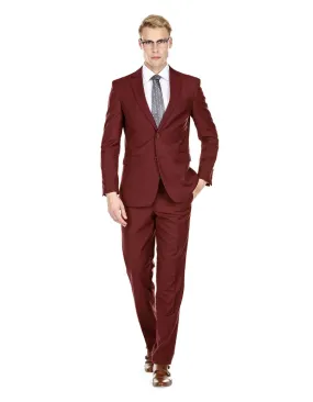 Mens Skinny Slim Suit Burgundy